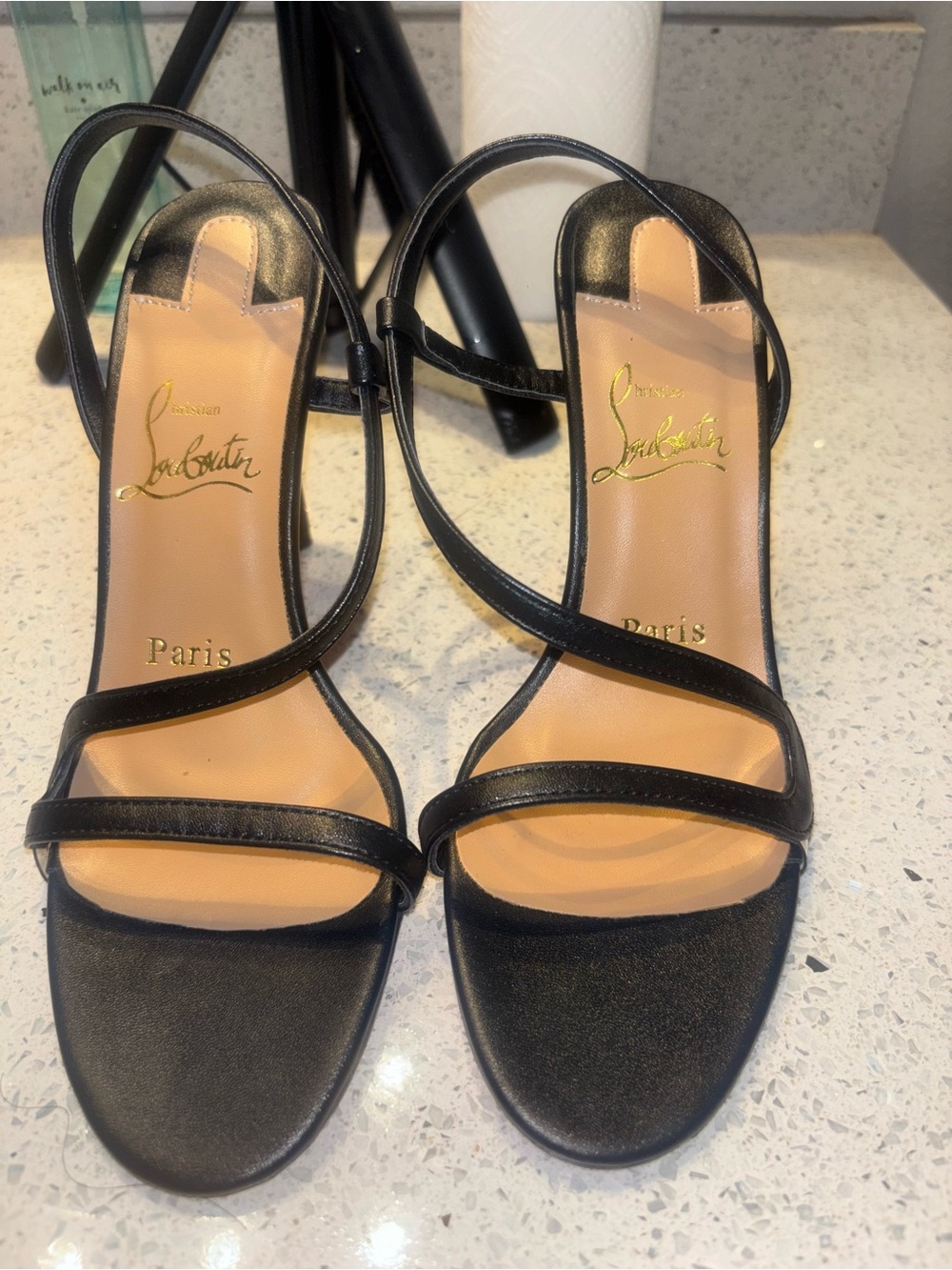 Christian Louboutin Black Leather Crisscross Slingback Heels